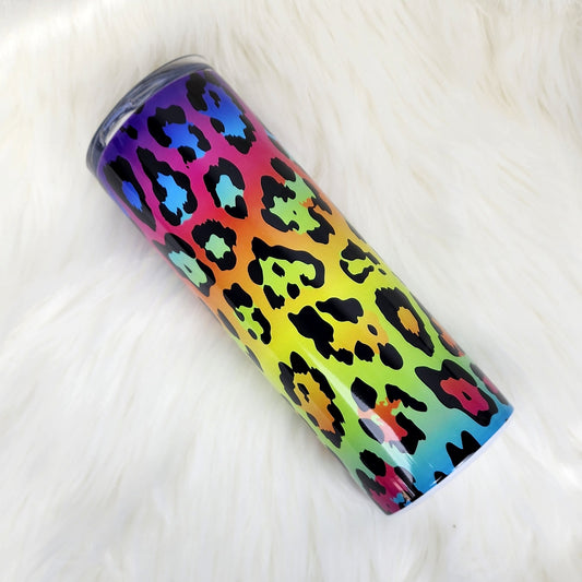 Rainbow & Black Leopard Print Tumbler (20oz)