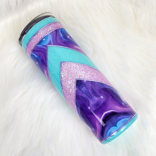 Purple Pink & Turquoise Swirl V Split Tumbler (20oz)