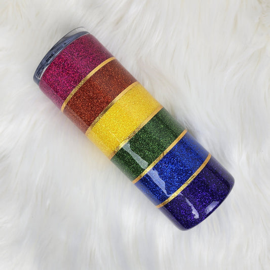 Dark Rainbow with Gold Stripes Glitter Tumbler (20oz)